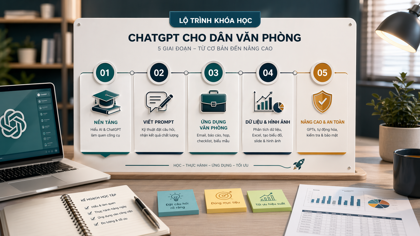 Roadmap 5 giai đoạn của khóa học ChatGPT cơ bản dành cho dân văn phòng